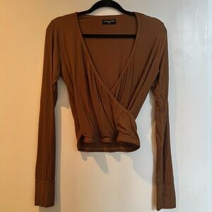 Brown Long Sleeve Wrap Top